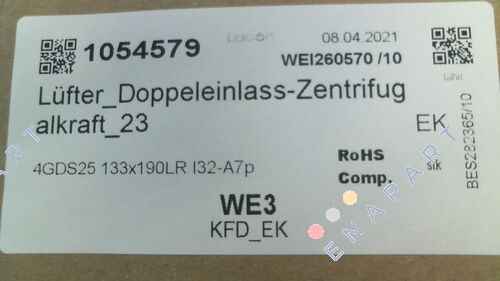 4GDS25 133x190LR I32-A7p / 1054579 Відцентрова сила Fan_Dual на вході