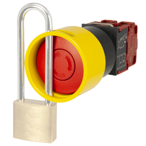 Mushroom push-button Ø 42, padlockable guard