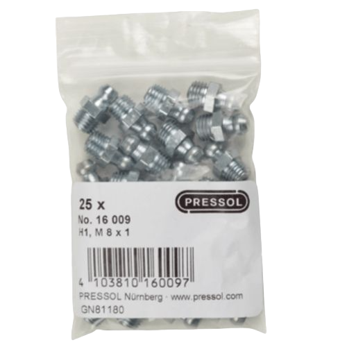 Grease nipples H1, H1 A, straigt, 180°, 25 pcs. in polybag