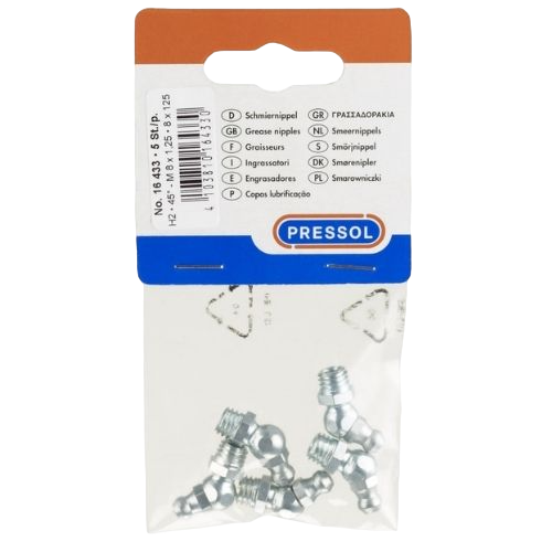 Hydraulic grease nipples H2, 45°, 5 pcs. in polybag with headcard